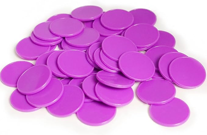 Set of 100 Opaque Plastic Learning Counters Mini Poker Chips Game Tokens with Storage Box (Purple, 1.58 Inch)