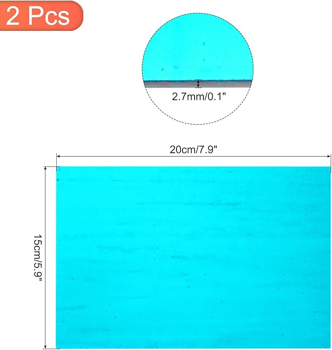 MECCANIXITY 2 Pcs Stained Glass Sheet Mosaic Tile 7.9 Inch x 5.9 Inch Blue Stained Glass Sheets for Crafts DIY Art Project