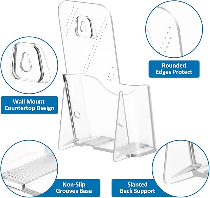 Acrylic Brochure Holder 4x9 Inch, Clear Pamphlet Holder Display Stand for Trifold 4 Inch Flyers, Booklets, Table Signs, Plastic Rack Card Holder for Office, Home, Store, 2 Pack