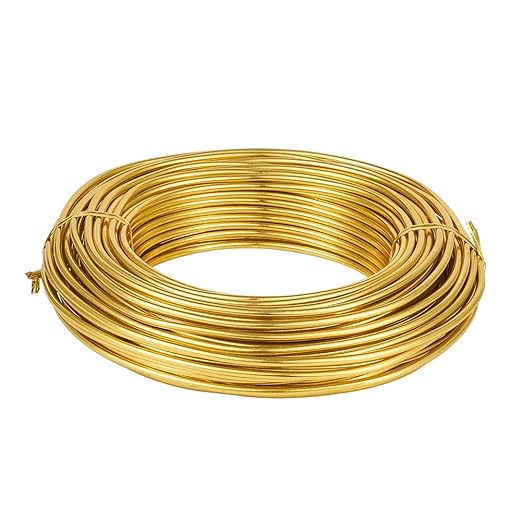 Fashewelry 82 Feet 9 Gauge Round Aluminum Wire 3mm Golden Bendable Metal Craft Wire for Beading Jewelry Craft Making 25m Long