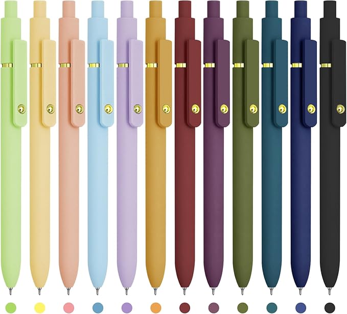 Colored Pens, 12 Pcs Colorful Pens Fine Point Smooth Writing Pen, 0.5mm Colored Ink Gel Pen for Journaling Note Taking, School Supplies Gifts for Women (12 Pcs Gold Vibrant and Vintage)