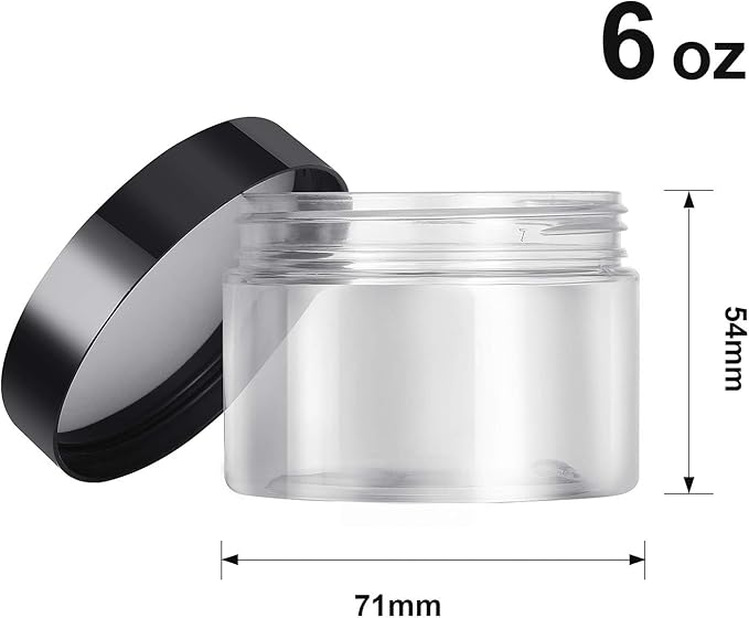 SATINIOR 12 Pack 6 oz Plastic Container Jars with Lids Round Clear Travel Cosmetic Container Slime Jars for Toiletries, Lotion, Cream, Ointments, Makeup, Rhinestone, Samples, Kitchen Storage(Black)