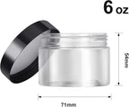 SATINIOR 12 Pack 6 oz Plastic Container Jars with Lids Round Clear Travel Cosmetic Container Slime Jars for Toiletries, Lotion, Cream, Ointments, Makeup, Rhinestone, Samples, Kitchen Storage(Black)