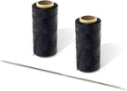 Marcobrothers 10 inch 2 pcs Professional Upholstery Large Eye Long Needle,Easy to Thread,with 1 roll 284 Yard 150D 1mm-Width Leather Sewing Waxed Thread, Silver Black(MJ01-FBA-A0215201-MAXX1MR)