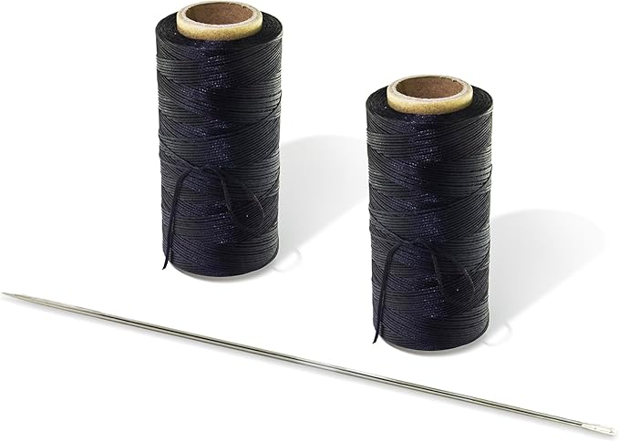 Marcobrothers 12" Professional Upholstery Large Eye Long Needle, Easy to Thread, with 2 Roll 284 Yard 150D 1mm-Width Leather Sewing Waxed Thread, Black (12 inch X 2)