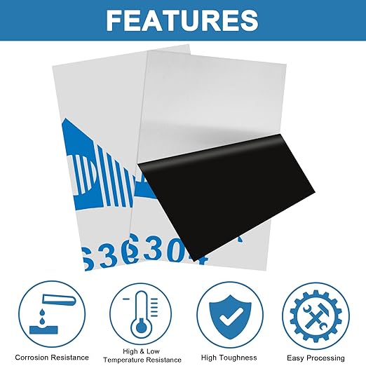 2Pcs 304 Stainless Steel Sheets Metal 8" x 12" x 1/32" (0.80MM) Inch 304 Stainless Steel Plates 20 Gauge Stainless Steel Shim Stock Plates Metal Sheets for Crafting, Stovetop