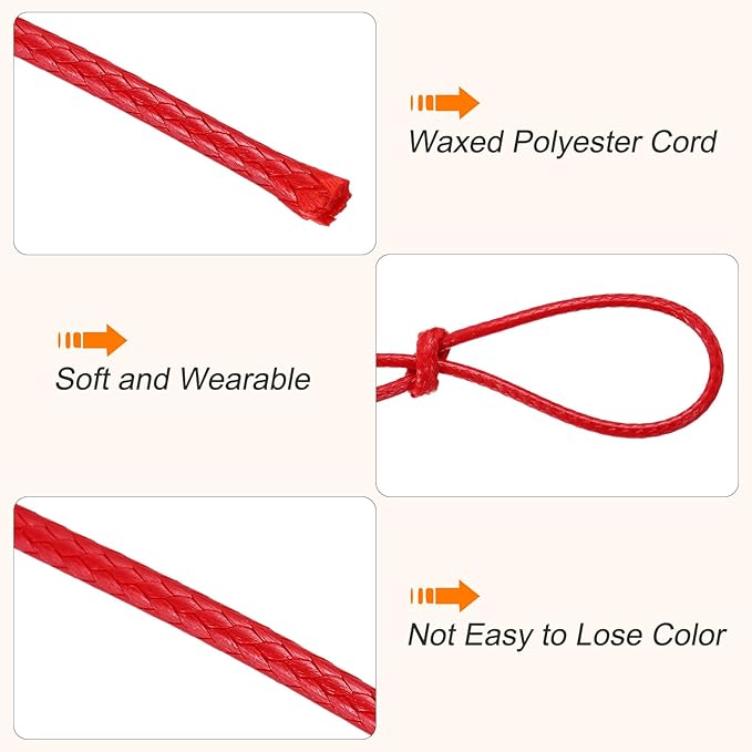 MECCANIXITY Waxed Cord 1mm Waxed Thread 87 Yard Wax String Leather Cord for Bracelet Making, Necklaces, Beading, Jewelry Making and DIY Crafts(Red)