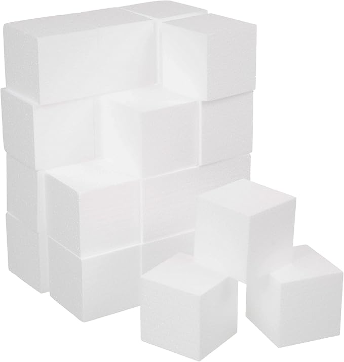 Crafare 2x2x2 Inch Foam Square Blocks 24Pack Mini Square Cubes for Sculpting Polystyrene Cubes for School Crafting Modeling Art Projects