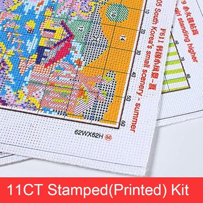 Maydiyer 11CT Stamped Cross Stitch Kits Pre-Printed Embroidery Kit, DMC Threads Needlework Sets-Cactuses 16.9×17.7 inch