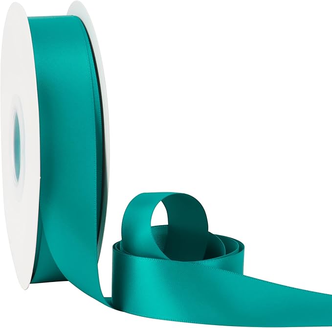 HUIHUANG Teal Blue Ribbon 1 inch x 50 Yards Double-Faced Satin Teal Ribbon for Gift Wrapping, Flower Bouquet, Invitations, Christmas Holiday Decor, Hairs, Bows Making