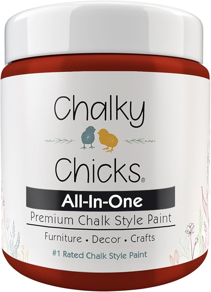Chalky Chicks All-in-One Chalk Paint for Furniture or Cabinet - 4 Fl Oz - Matte Finish Poison Apple (Dark Red) for Metal, Wood Furniture Paint - No Sanding All-in-One for Home Decor & Crafts, USA Made