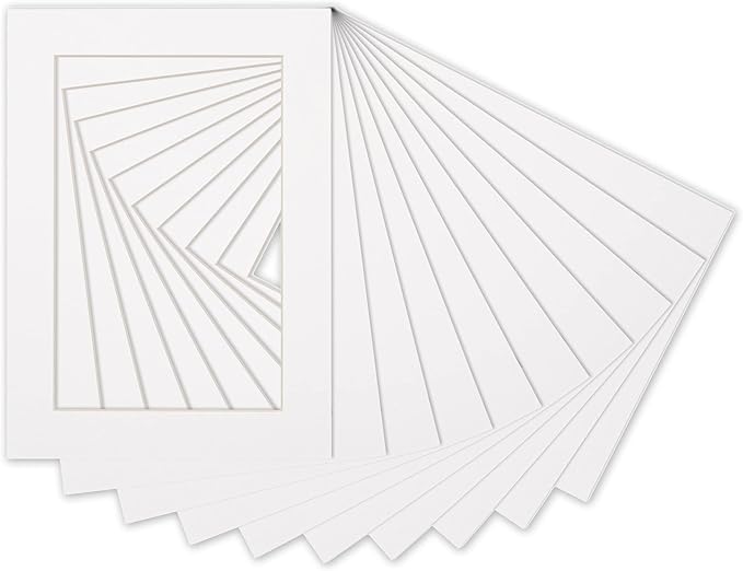 8x10 Mat Bevel Cut for 5.5x8.5 Photos - Acid Free White Precut Matboard with Backing Board and Crystal Clear, Self Seal Photo Mat Bag - for Pictures, Photos, Framing - 4-ply Thickness