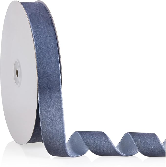 1" X 20 Yards Dusty Blue Velvet Ribbon for Christmas Tree Wreath Decoration Handmade Crafts Ornaments Gift Wrapping & Bow Making