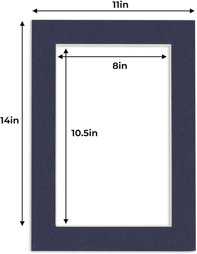 11x14 Mat for 8.5x11 Photo - Precut Navy Picture Matboard for Frames Measuring 11 x 14 Inches - Bevel Cut Matte to Display Art Measuring 8.5 x 11 Inches - Acid Free Pack of 100 MATS