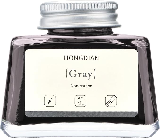 Hongdian Fountain Pen Bottled Ink Gray, 60ml Fountain Pen Ink Bottled for Writing and Calligraphy, Non Carbon