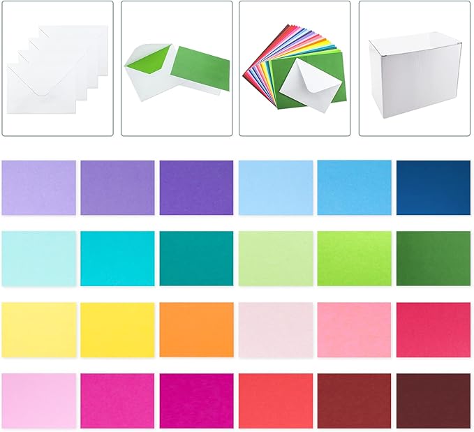 48 Pack Blank Folded Cards and Envelopes Colored Cards White Envelopes 5 x 7 Inch Colorful Greeting Cards 24 Assorted Colors Heavy Weight for Greeting,Invitation,Card Making