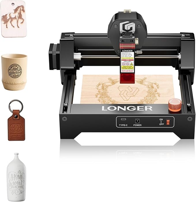 LONGER Ray5 mini Laser Engraver, 12000mm/min High-Speed Cutter for Wood, Metal, Acrylic, Leather, DIY CNC, 130x130mm Engraving Area, WiFi, Emergency Stop Safety (5.5W) Diameters