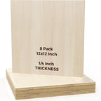 Basswood Sheets 8 Pack 12×12 x 1/4 Inch Unfinished Plywood Sheets Thin Craft Wood Board Laser Engraving Blanks Balsa Wood Sheet for Laser Cutting and Engraving, Wood Burning, Architectural Models