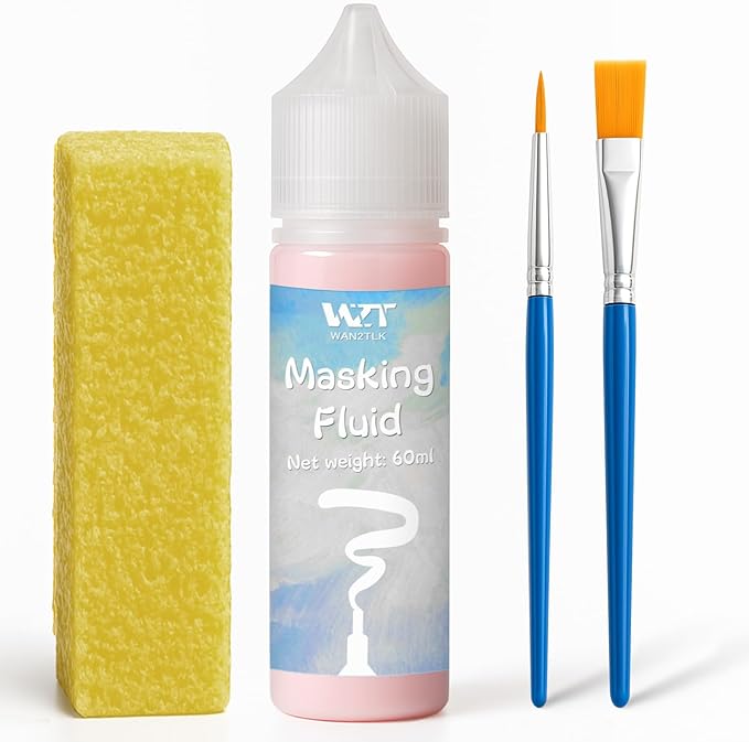 Masking Fluid for Watercolor Painting 60ml Red with a Paintbrush and Eraser - Art Masking Fluid Pen Watercolor Medium Art Supplies for Artists