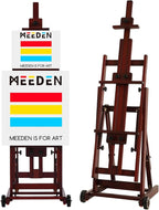 MEEDEN Multi-Function Studio Easel,H-Frame Easel,Painting Easel for Adults,Artist Easel,Floor Easel,Solid Beech Wooden Easels w/Front Wheels,Holds Canvas Art up to 77" - Walnut
