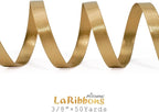 LaRibbons Gold Satin Ribbon 3/8 Inch 50 Yards Thin Luxury Double Faced Pale Gold Silk Ribbon for Flower Bouquet Crafts Gift Wrapping Wedding Christmas Decoration