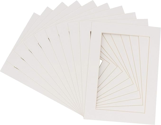6x8 Mat for 8x10 Frame - Precut Mat Board Acid-Free Textured White 6x8 Photo Matte for a 8x10 Picture Frame, Premium Matboard for Family Photos, Show Kits, Art, Picture Framing, Pack of 10 Mats