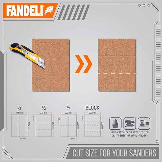 Fandeli 36021 060 Grit Multipurpose Sandpaper Sheets, Brown , 9" x 11", 25-Sheet