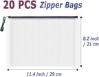 AUSTARK 20 Pcs Zipper File Bags, Plastic Mesh Pouch, Board Game Storage Bag, Waterproof Bags for Office School (B5 Size 11.4''x8.2'', White and Black)