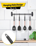 Pack of 4 Silicone Cooking Utensils Set, Non Stick Large Solid Spatulas, Heat Resistant Rose Gold Black Slotted Spoons, Ideal BPA Free Kitchen Turners for Frying, Mixing,Serving,Draining,Turning