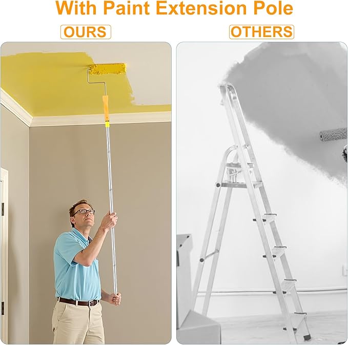 Paint Roller Kit with Extension Pole, Paint Brushes Set for Walls, Painting Supplies for Home Interior with Paint Brush, Paint Rollers, Paint Tray, Paint Tray Liner, Scraper etc.