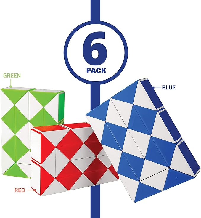 Neliblu 6 Sensory Fidget Snake Cube Twist Puzzles Toys for Kids - Stocking Stuffers - Bulk Pack of 6 Assorted Colors - Snake Fidget Toy Party Favors - Snake Puzzle Party Bag Fillers