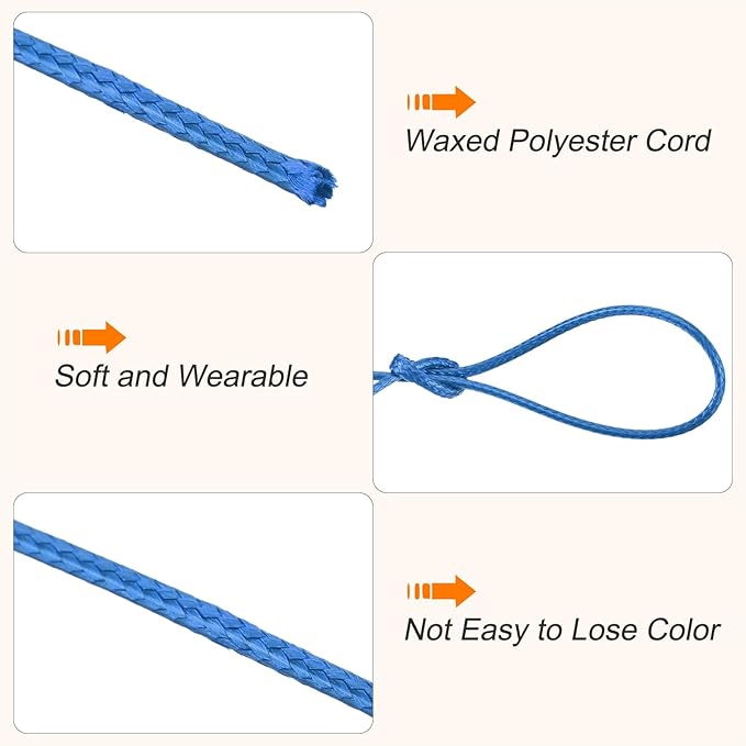 MECCANIXITY Waxed Cord 1.5mm Waxed Polyester Cord 175 Yard Wax String for Bracelet Making,Necklaces, Beading,Jewelry Making and DIY Crafts(Bright Blue)