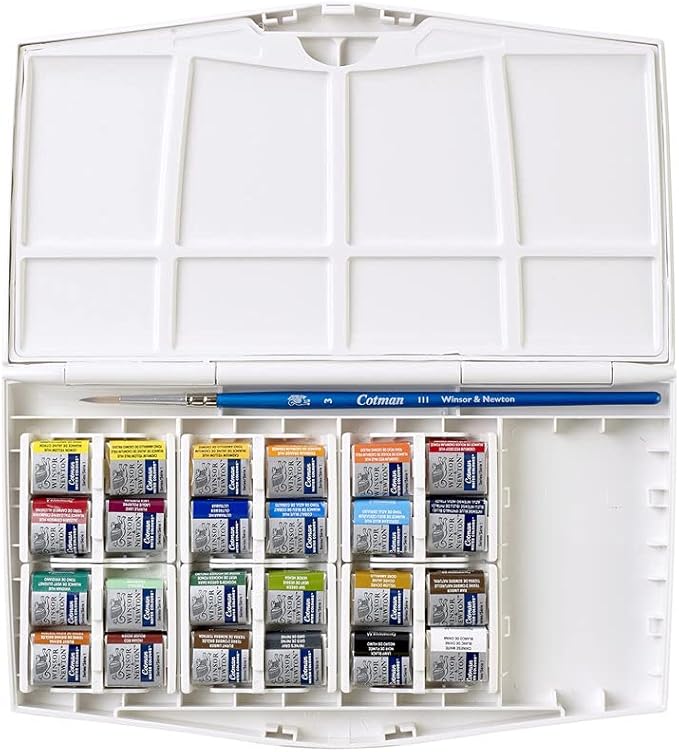 Winsor & Newton Cotman Watercolor Paint Set, Studio Set, 24 Half Pans