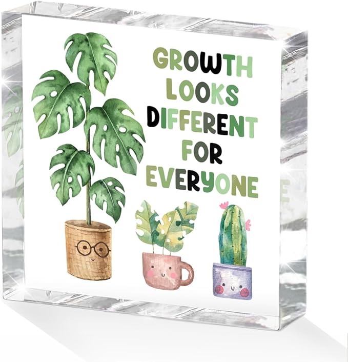 Inspirational Quote Desk Decor Acrylic Sign 4X4 Inch, Watercolor Greenery Positive Affirmation Decorative Signs for Shelf Tabletop Cubicle Room Office, Greenery Gifts for Women Friends