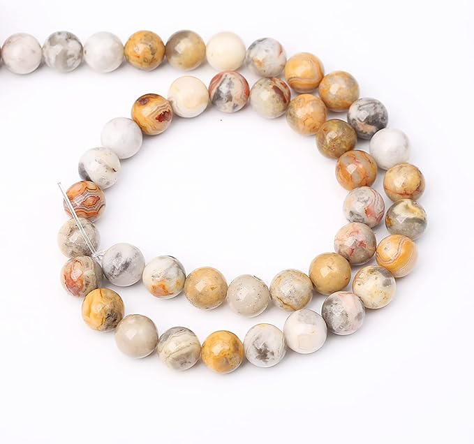38pcs 10mm Natural Stone Beads Crazy Lace Agate Healing Energy Gemstone Round Loose Beads for Jewelry Making DIY Bracelet Necklace