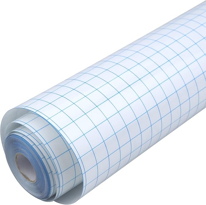 Vinyl Transfer Paper Tape Roll -12" x 50 FT w/Alignment Grid Clear Transfer Tape for Silhouette Cameo, Adhesive Vinyl Contact Paper Roll for Crafts Decals Stickers Windows Signs