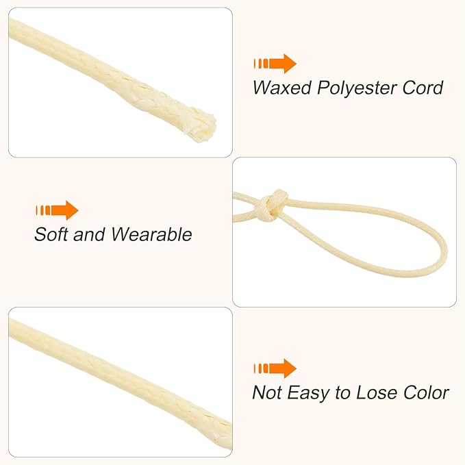 MECCANIXITY Waxed Cord 0.8mm Waxed Polyester Cord 175 Yard Wax String for Bracelet Making,Necklaces, Beading,Jewelry Making and DIY Crafts(Beige)