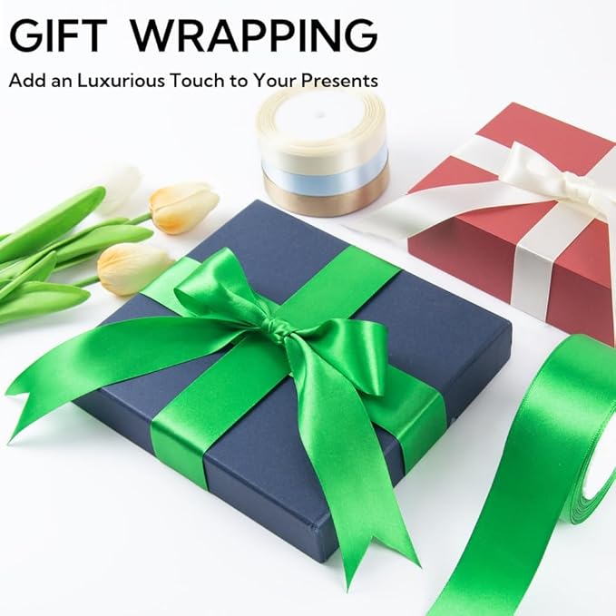 1 Inch 25 Yards Satin Ribbon White, Solid Color Fabric Ribbon for Gift Wrapping, Wedding, Polyester Gift Ribbon for Birthday Party Decoration, Craft, Hair, Floral, Sewing
