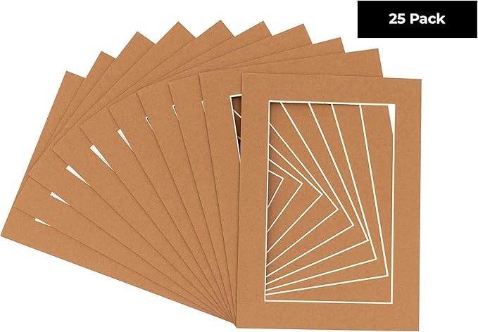 Pack of 25 Acid Free 11x14 Mats Bevel Cut for 8.5x11 Photos - Aged Oak Brown Precut Matboards For Pictures, Photos, Framing - 4-ply Thickness