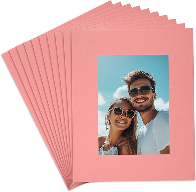 uxcell 10Pcs Picture Mats, 8 x 10 Mat Board Center for 5 x 7 Pictures Acid Free White Core Bevel Cut Frame Mattes for Display Art Measuring, Pink
