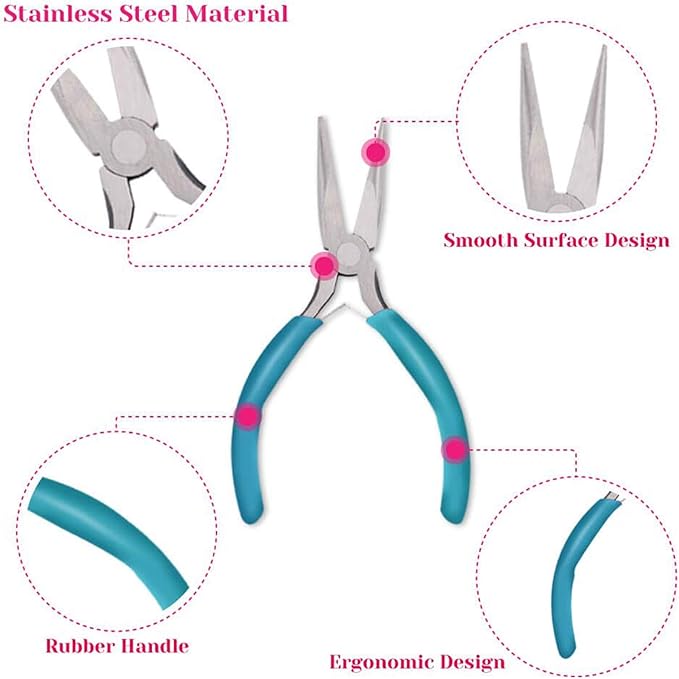 anezus 7 Pcs Jewelry Pliers and Jewelry Beading Wire Tools Set Includes Needle Nose Pliers, Round Nose Pliers, Wire Cutters and Craft Wire for Jewelry Repair Making Supplies