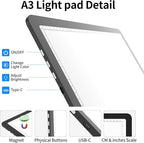 TOHETO A3 Light Board for Diamond Painting, Super Bright Magnetic Light Pad with Side Buttons, Lightbox for Tracing and Drawing, Corded Light Table for Sketching, Animation, Weeding Vinyl (Black)