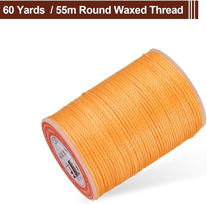 uxcell Round Leather Sewing Waxed Thread, 55m / 60 Yards Wax Polyester String, 0.8mm Waxed Stitching Cord for Leather Crafts, Bookbinding, Bracelets Braided, Citrus