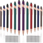 12 PCS 2 in 1 Stylus Ballpoint Pen with Stylus Tip, 1.0 mm Black Ink Metal Pen Stylus Pen for Touch Screens (Mixed Color)