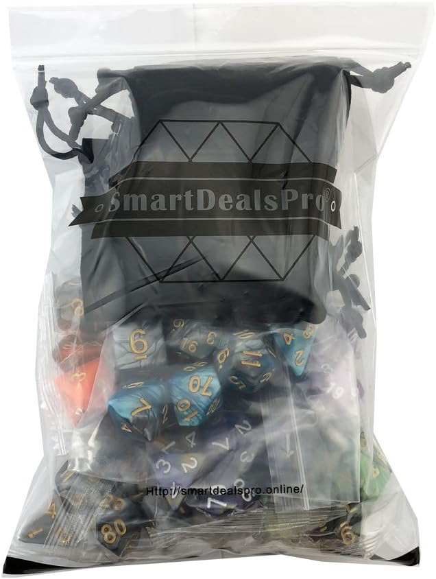 SmartDealsPro Double-Colors Polyhedral Dice Sets with Pouches for D&D DND RPG MTG Dungeon and Dragons Table Board Roll Playing Games D4 D6 D8 D10 D% D12 D20 (6-Color Sets)