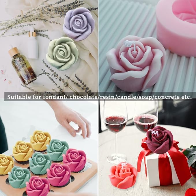 3D Rose Silicone Molds, 2PCS Big Rose Resin Candle Mold, Bloom Flower Silicone Fondant Mold for Handmade Chocolate Candy Cake Dessert Soap Wax Candle Polymer Clay Art Craft