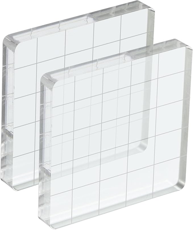 PATIKIL 2" x 2" Acrylic Stamp Block, 2 Pack Clear Stamping Block with Grid Lines Decorative Mounting Blocks Square for Scrapbooking DIY Crafts Card Making