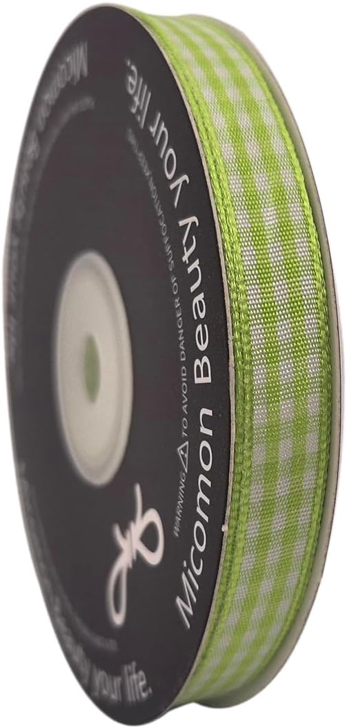 Apple Green Gingham Plaid Checked Ribbon 25 Yard Each Roll 100% Polyester (3/8", Apple Green)