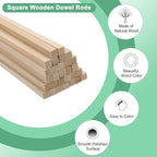 10-Pack Wood Square Dowel Rods, 5/16 x 12 Inch Unfinished Wooden Square Dowel Rod, Hardwood Square Dowel Sticks for Crafts/DIY Projects/Models Making [Wood Color]
