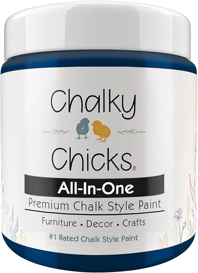 Chalky Chicks All-in-One Chalk Paint for Furniture or Cabinet - 4 Fl Oz - Matte Finish DC Blue Navy Blue for Metal, Wood Furniture Paint - No Sanding All-in-One for Home Decor & Crafts, USA Made